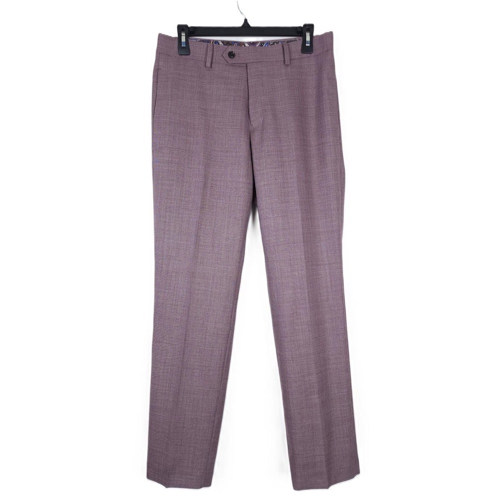 Tallia Mens Slim Fit Dress Pants 30x30 Purple Plum Solid Stretch Wool Blend NWT - Picture 2 of 5